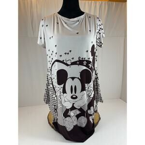 Disney Mickey Mouse Sharkbite T-Shirt Dress Houndstooth Black White Women's XL